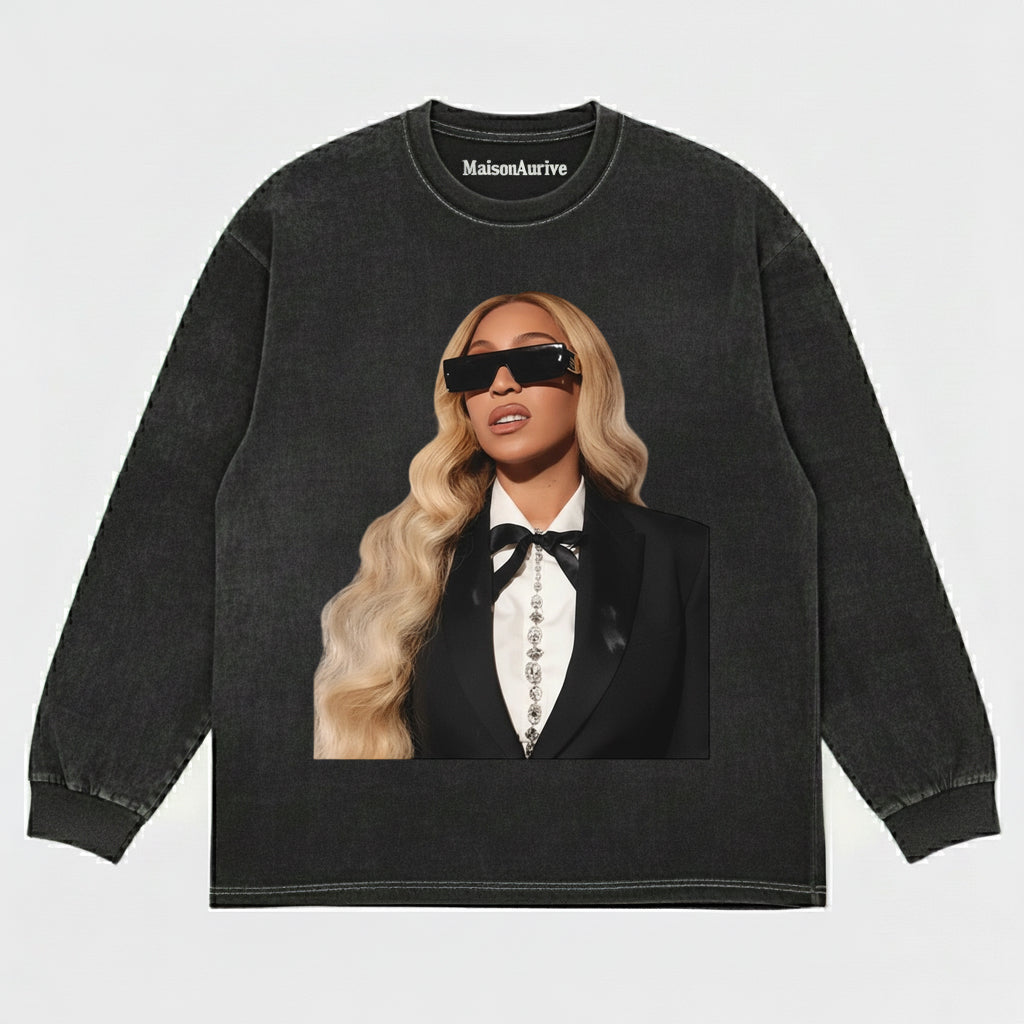 חולצת היפ-הופ מכובסת של MaisonAurive שחורה/שטיפה במים – בגדי רחוב אלגנטיים בסגנון היפ-הופ גרפי