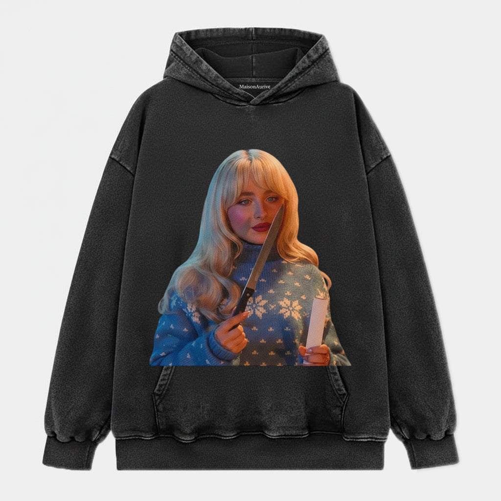 חולצת היפ-הופ מכובסת של MaisonAurive שחור/שטיפת מים - בגדי רחוב גרפיים עם ניגודיות חגיגית עצבנית