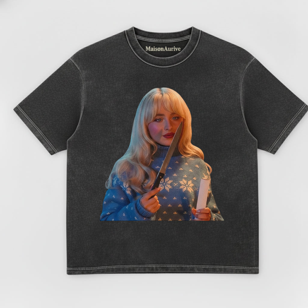 חולצת היפ-הופ מכובסת של MaisonAurive שחור/שטיפת מים - בגדי רחוב גרפיים עם ניגודיות חגיגית עצבנית