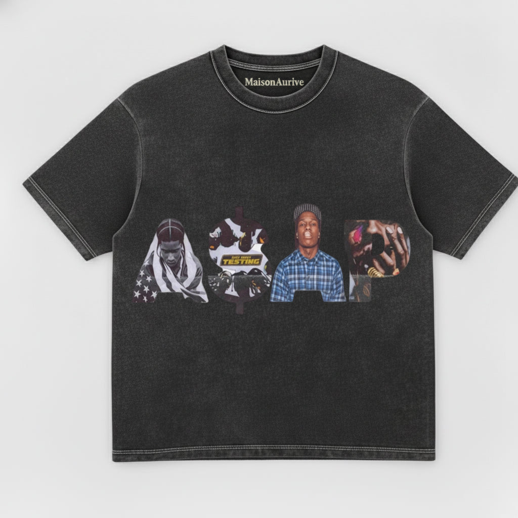חולצת היפ-הופ מכובסת של MaisonAurive - בגדי רחוב "TESTING" קולאז'
