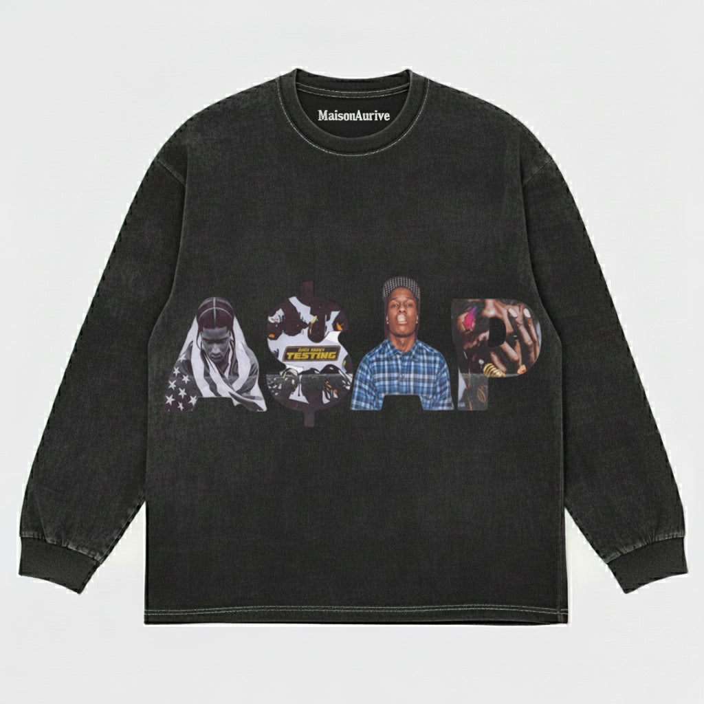 חולצת היפ-הופ מכובסת של MaisonAurive - בגדי רחוב "TESTING" קולאז'