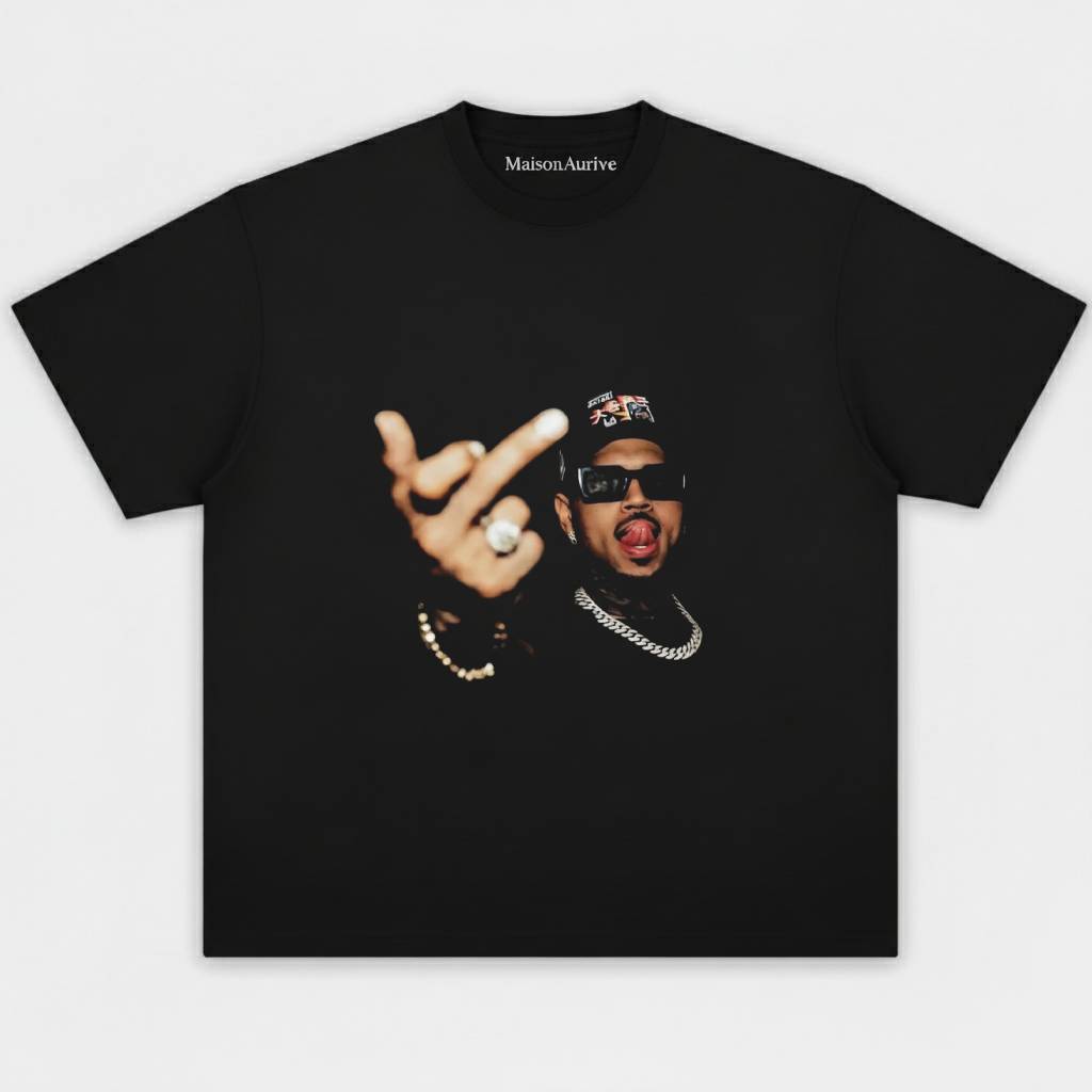 MaisonAurive Washed Hip-Hop Tee – Black | White | Waterwashed Grey - CHRIS BROWN V2 TEE