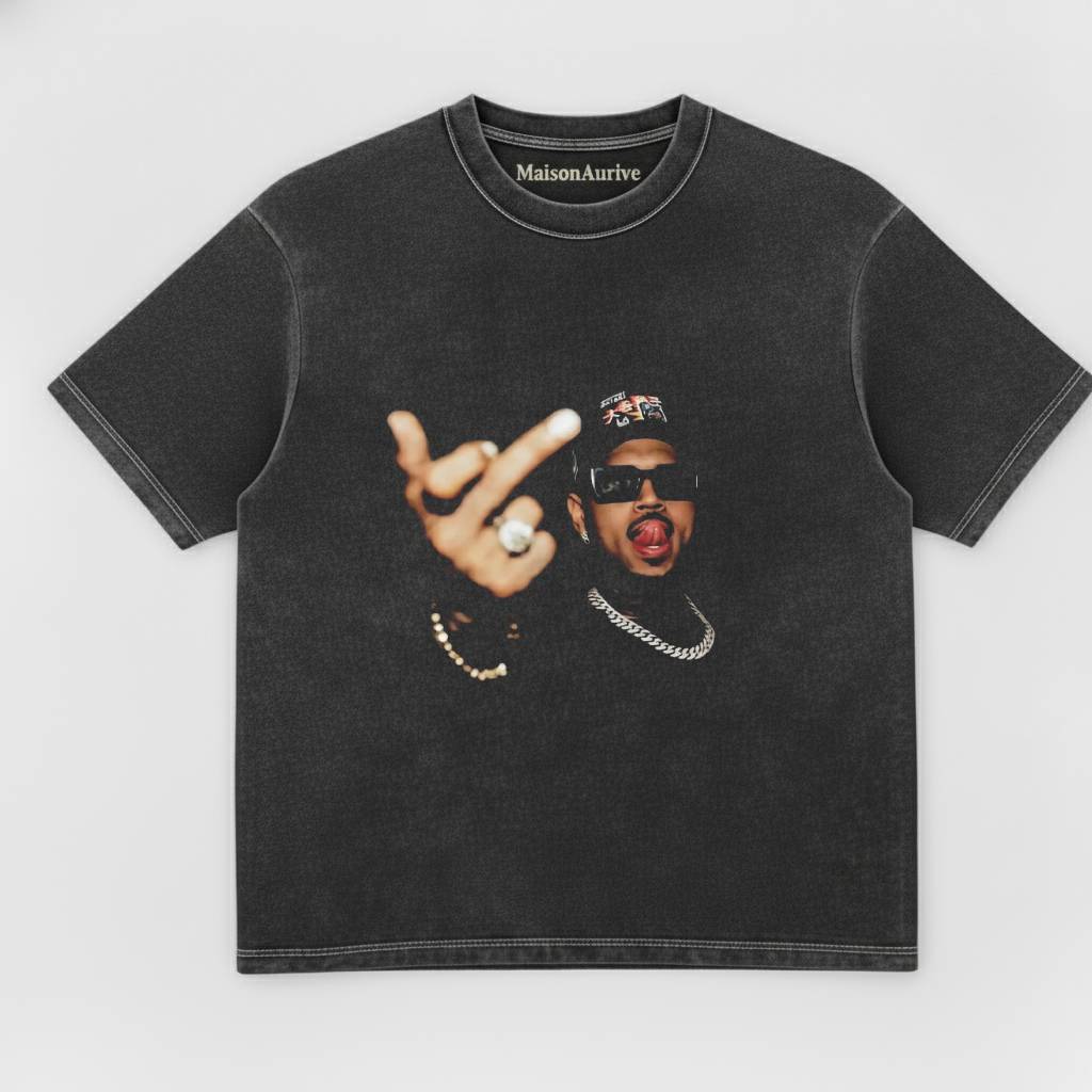 MaisonAurive Washed Hip-Hop Tee – Black | White | Waterwashed Grey - CHRIS BROWN V2 TEE
