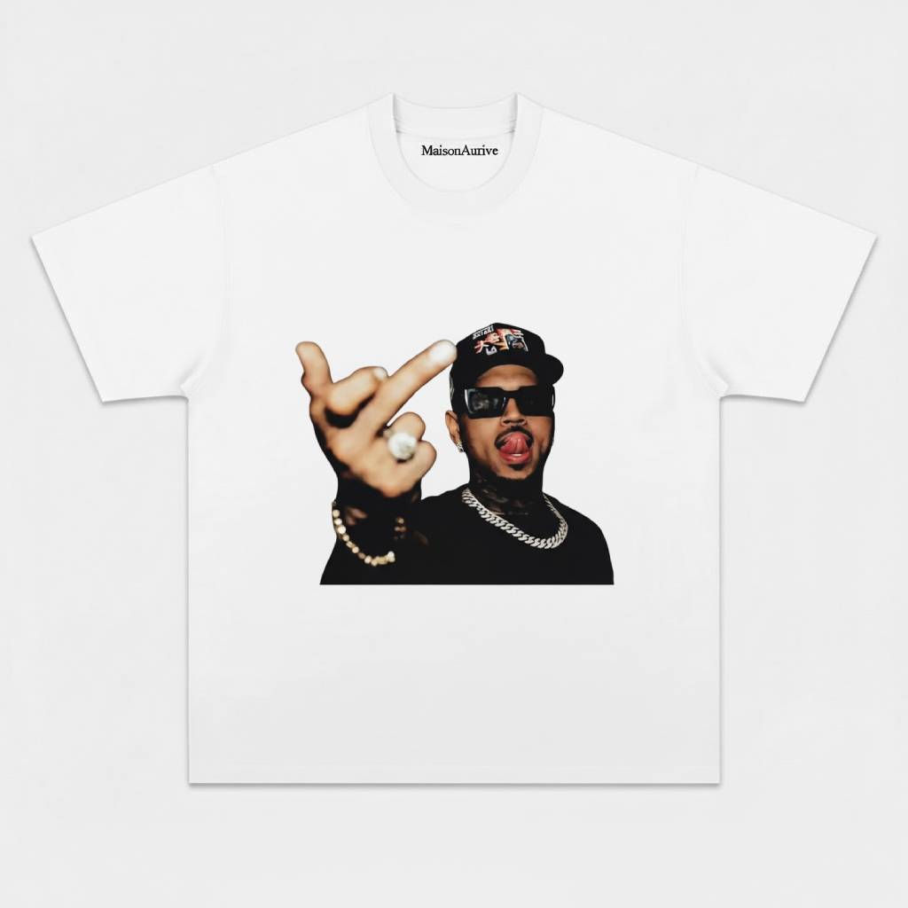 MaisonAurive Washed Hip-Hop Tee – Black | White | Waterwashed Grey - CHRIS BROWN V2 TEE