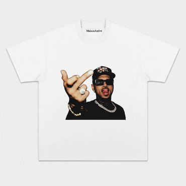 MaisonAurive Washed Hip-Hop Tee – Black | White | Waterwashed Grey - CHRIS BROWN V2 TEE