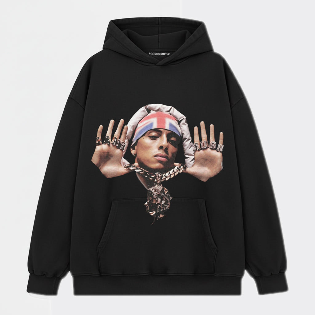 MaisonAurive ウォッシュド ヒップホップ T シャツ – 「PUSH」ポートレート ウォーターウォッシュド グレー