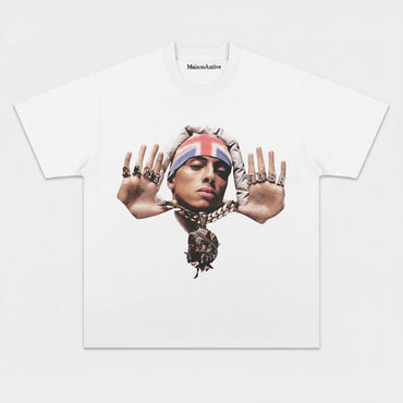 MaisonAurive ウォッシュド ヒップホップ T シャツ – 「PUSH」ポートレート ウォーターウォッシュド グレー