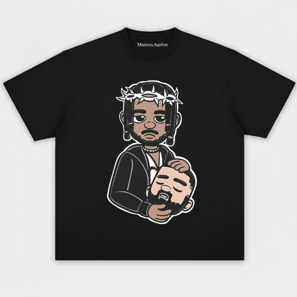 MaisonAurive ウォッシュド ヒップホップ T シャツ – 漫画のソーン クラウン グラフィック