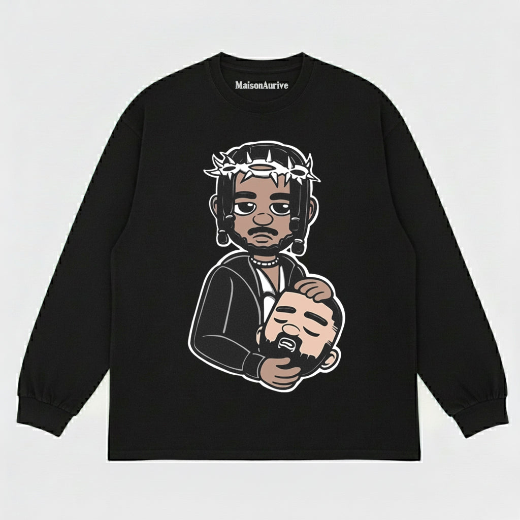 MaisonAurive ウォッシュド ヒップホップ T シャツ – 漫画のソーン クラウン グラフィック