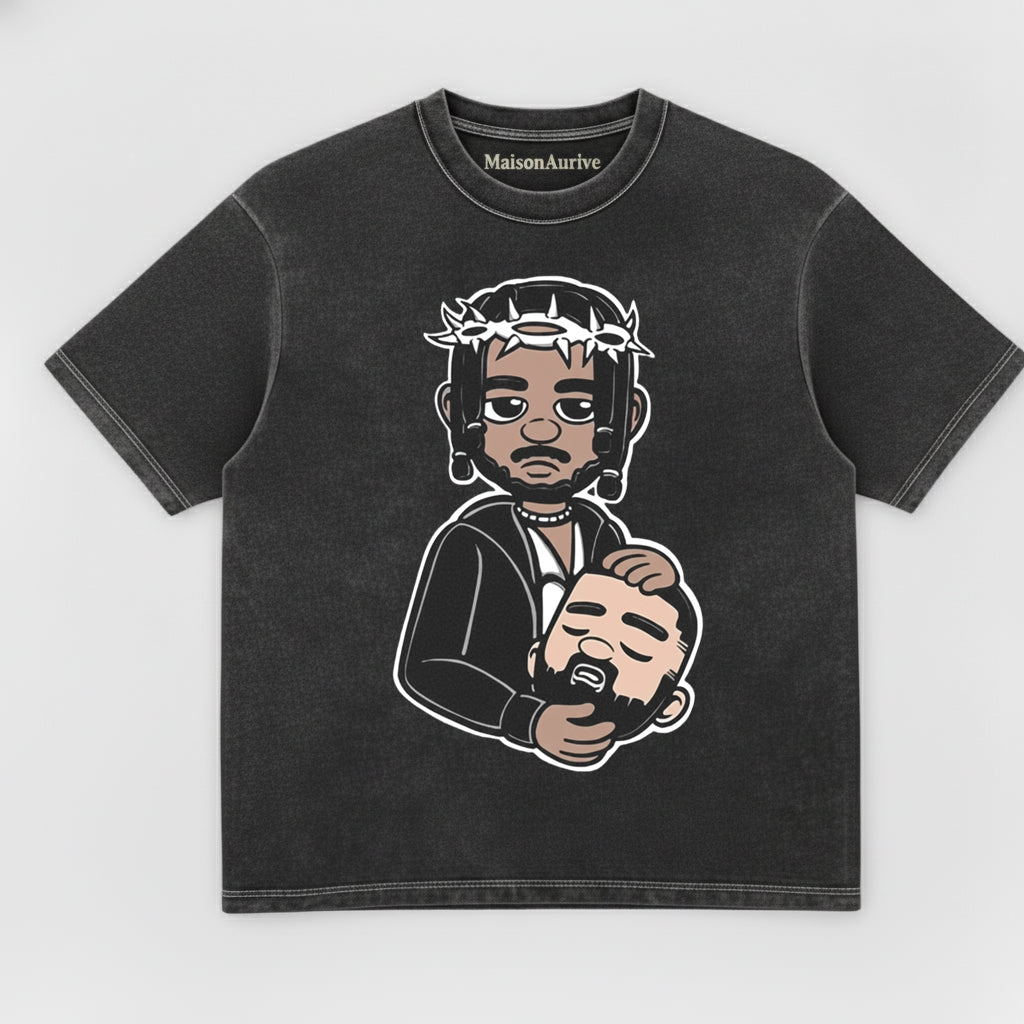 MaisonAurive ウォッシュド ヒップホップ T シャツ – 漫画のソーン クラウン グラフィック