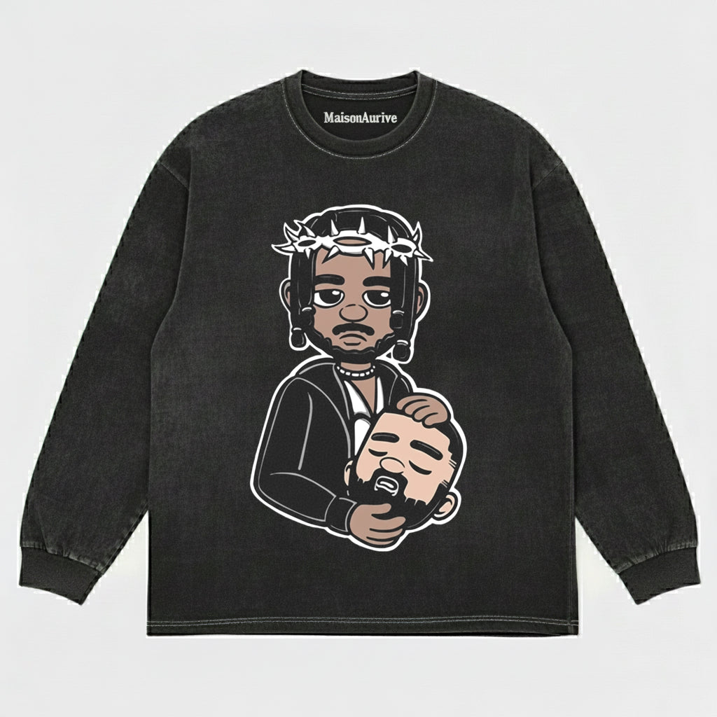 MaisonAurive ウォッシュド ヒップホップ T シャツ – 漫画のソーン クラウン グラフィック