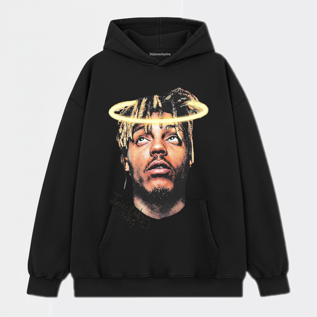 MaisonAurive ウォッシュド ヒップホップ T シャツ – Halo ポートレート ウォーターウォッシュド グレー