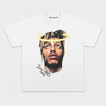 MaisonAurive ウォッシュド ヒップホップ T シャツ – Halo ポートレート ウォーターウォッシュド グレー