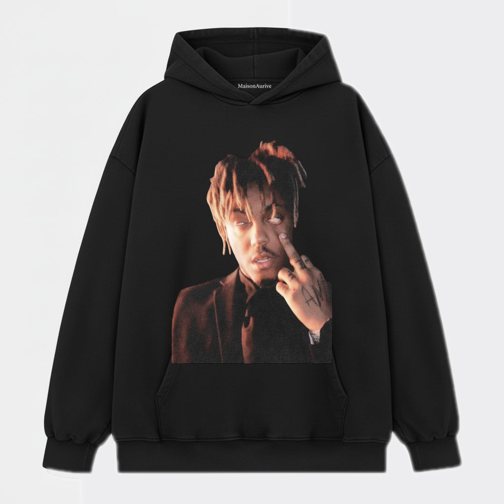 MaisonAurive ウォッシュド ヒップホップ T シャツ – ジェスチャー ポートレート ウォーターウォッシュド グレー