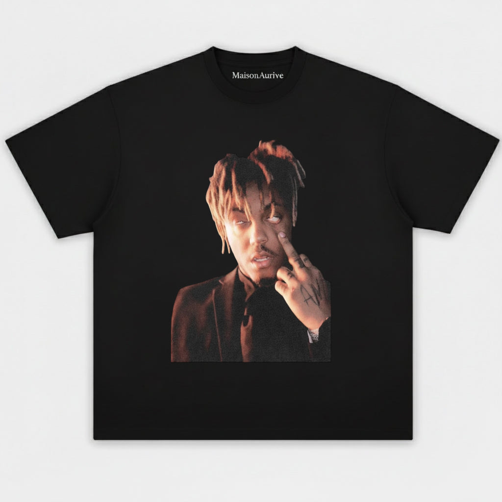 MaisonAurive ウォッシュド ヒップホップ T シャツ – ジェスチャー ポートレート ウォーターウォッシュド グレー