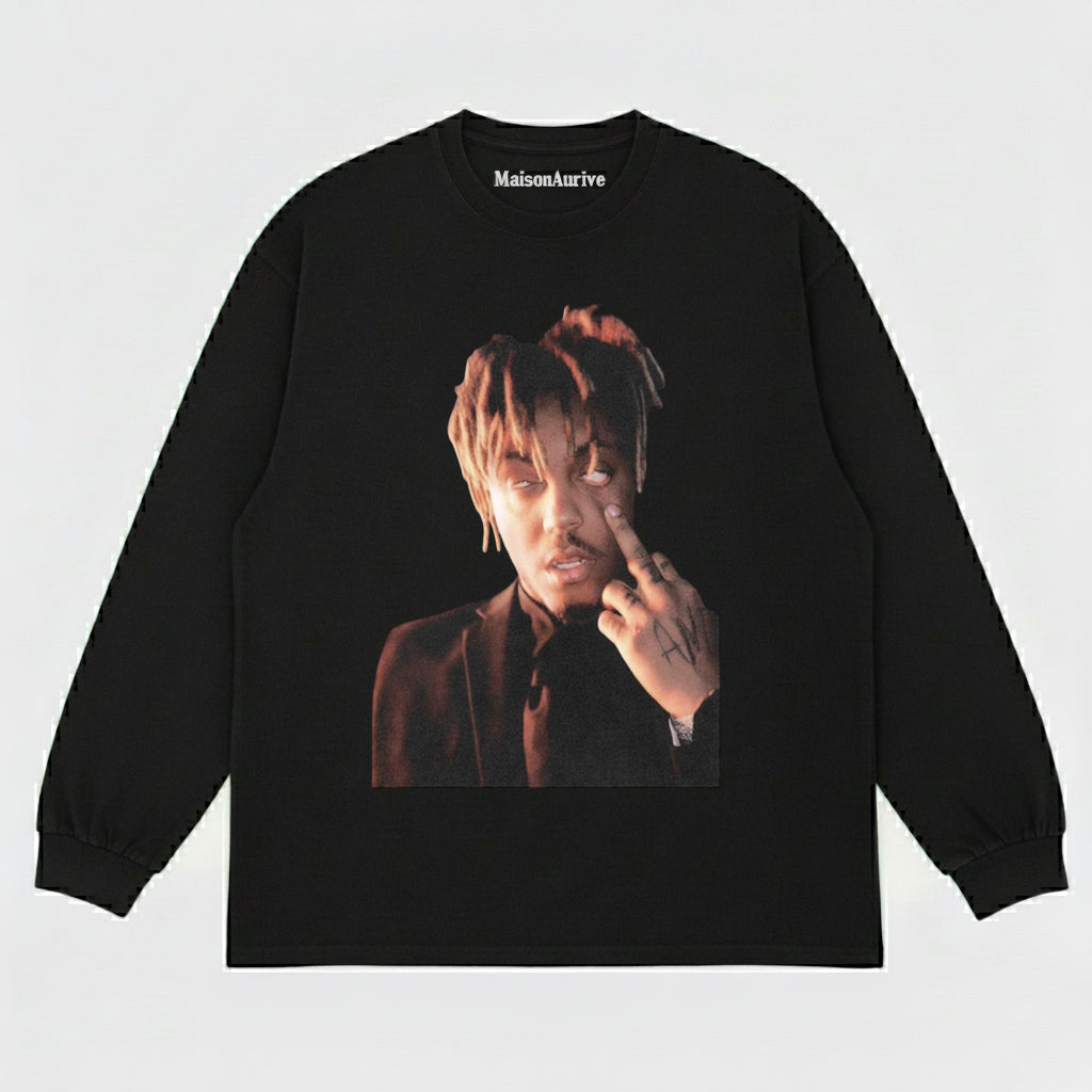 MaisonAurive ウォッシュド ヒップホップ T シャツ – ジェスチャー ポートレート ウォーターウォッシュド グレー