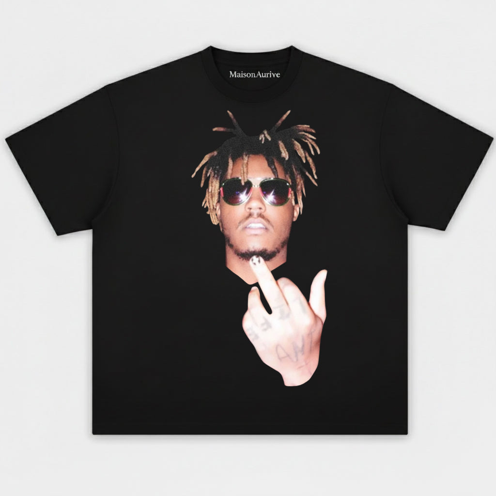 MaisonAurive ウォッシュドヒップホップTシャツ - サングラス & ジェスチャーポートレート ウォーターウォッシュグレー