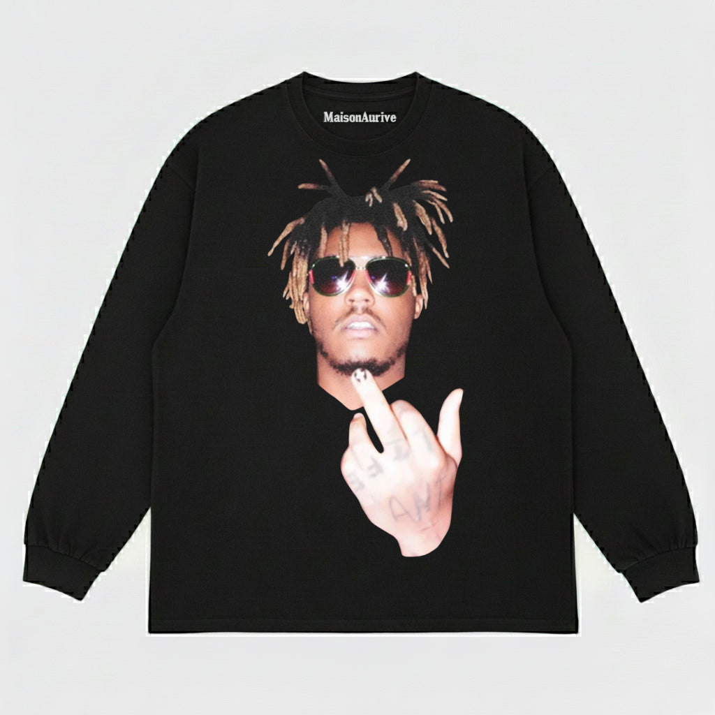 MaisonAurive ウォッシュドヒップホップTシャツ - サングラス & ジェスチャーポートレート ウォーターウォッシュグレー