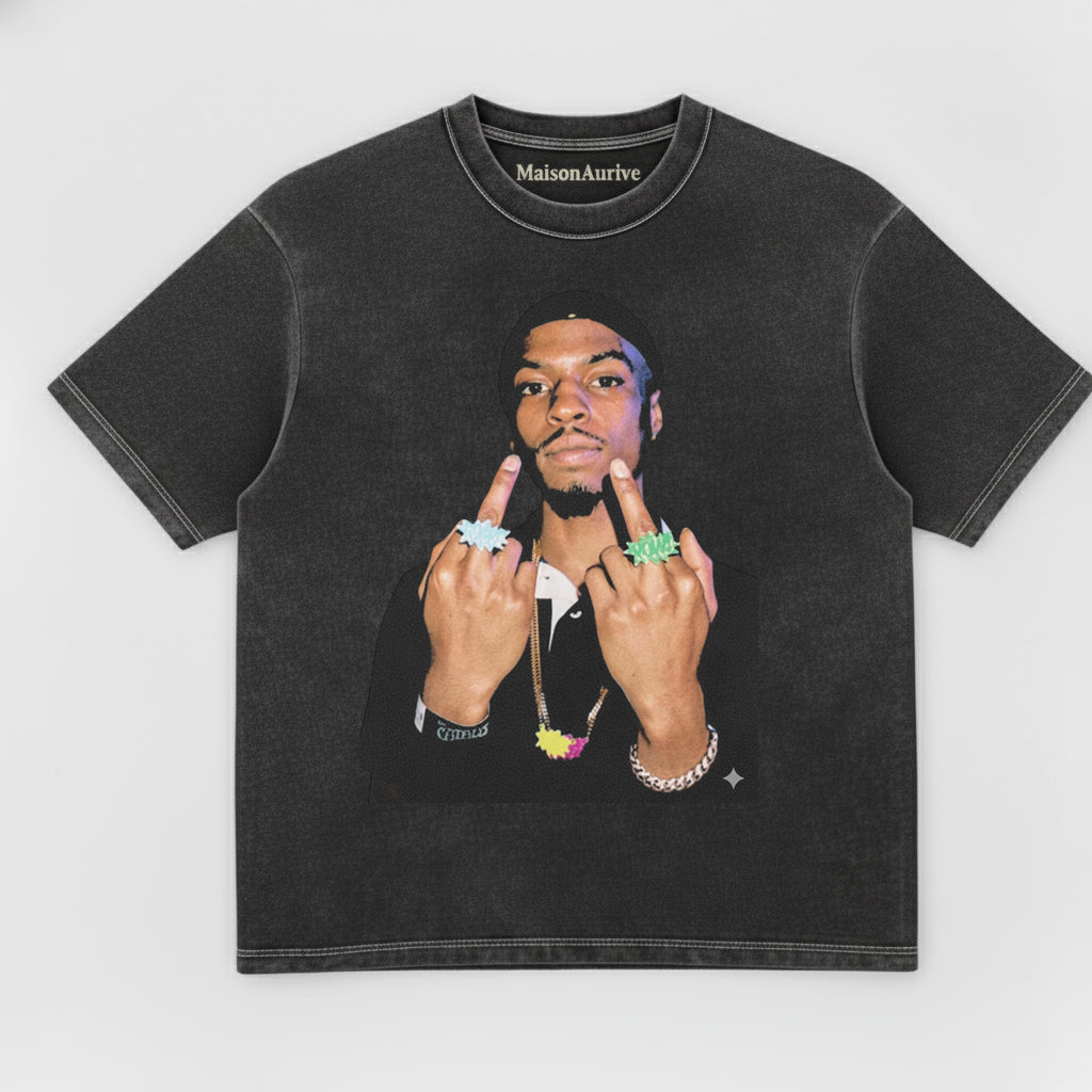 मैसनऑरिव वॉश्ड हिप-हॉप टी - वाइब्रेंट एक्सेसरी पोर्ट्रेट चारकोल