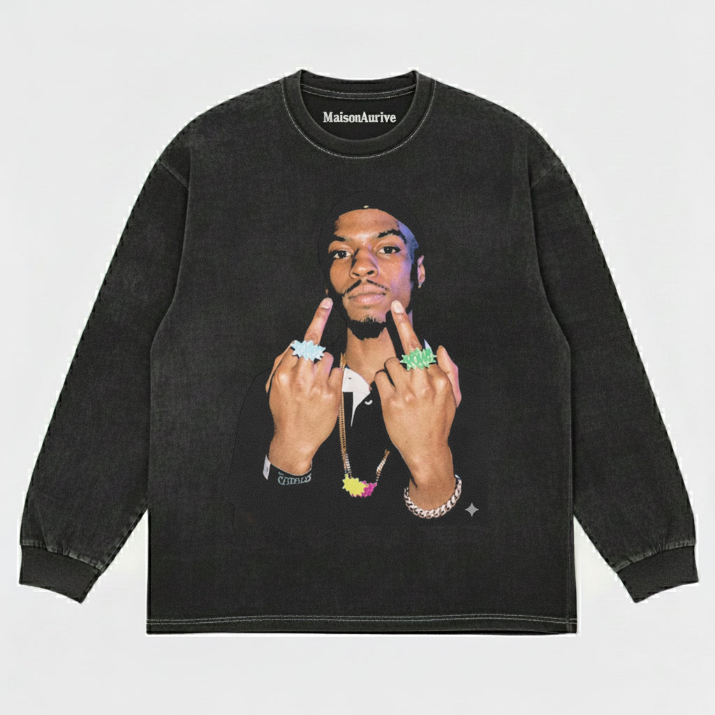 मैसनऑरिव वॉश्ड हिप-हॉप टी - वाइब्रेंट एक्सेसरी पोर्ट्रेट चारकोल