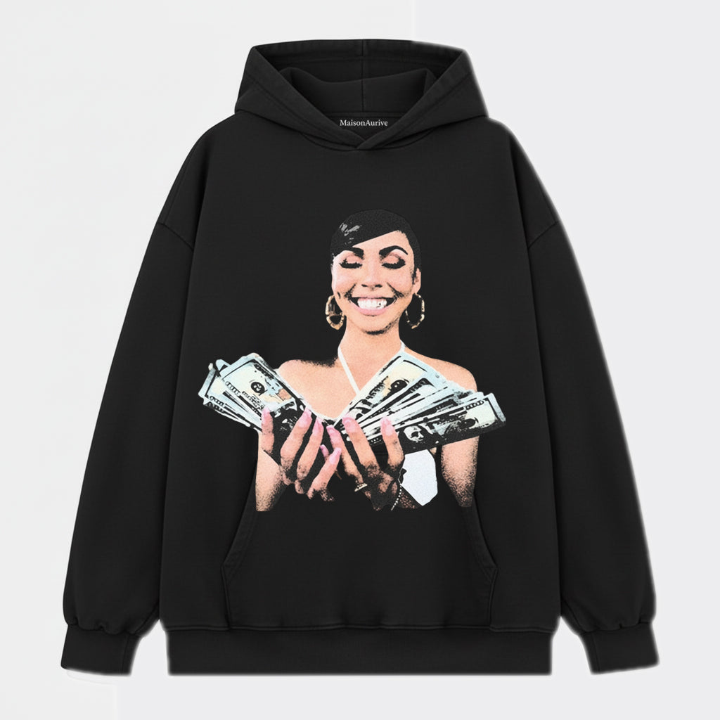 मैसनऑरिव वॉश्ड हिप-हॉप टी - कैश पोर्ट्रेट प्रिंट चारकोल