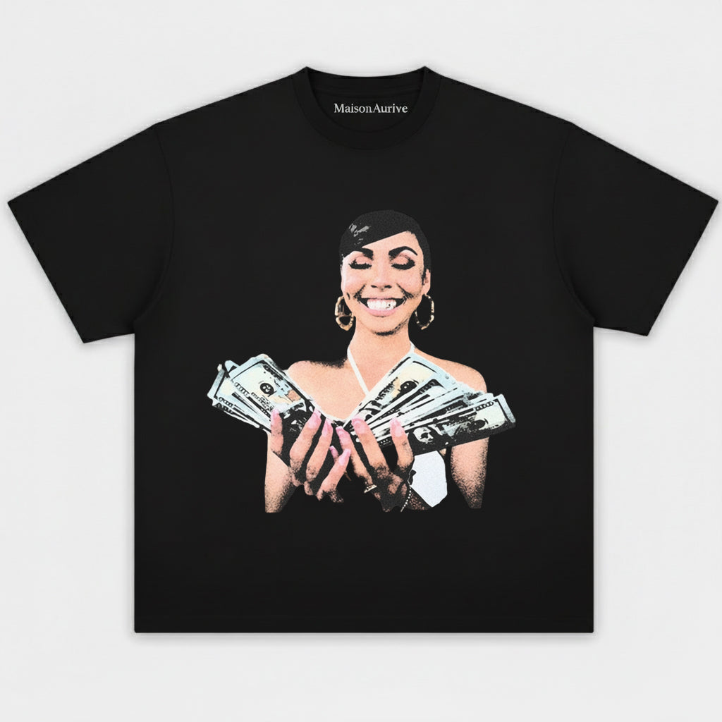 मैसनऑरिव वॉश्ड हिप-हॉप टी - कैश पोर्ट्रेट प्रिंट चारकोल