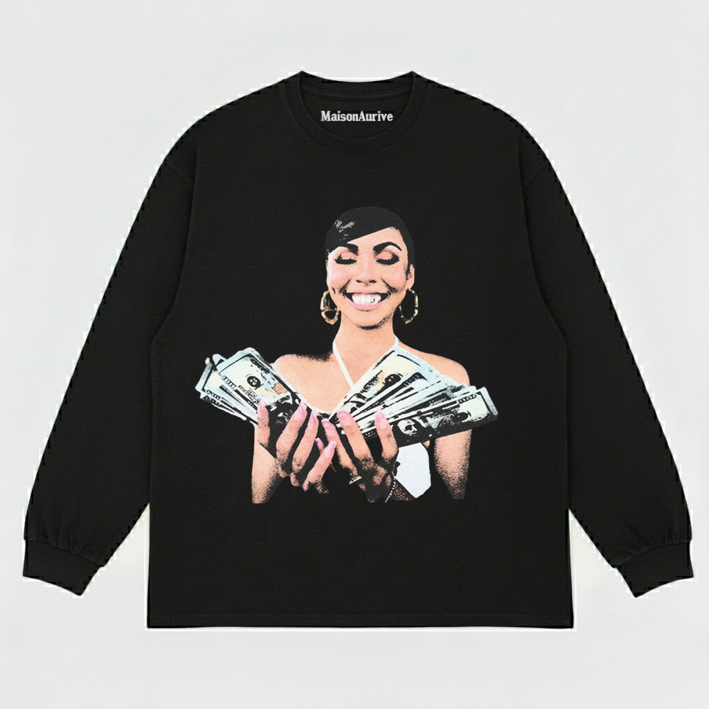 मैसनऑरिव वॉश्ड हिप-हॉप टी - कैश पोर्ट्रेट प्रिंट चारकोल