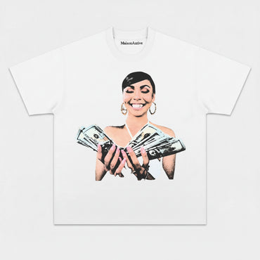 मैसनऑरिव वॉश्ड हिप-हॉप टी - कैश पोर्ट्रेट प्रिंट चारकोल