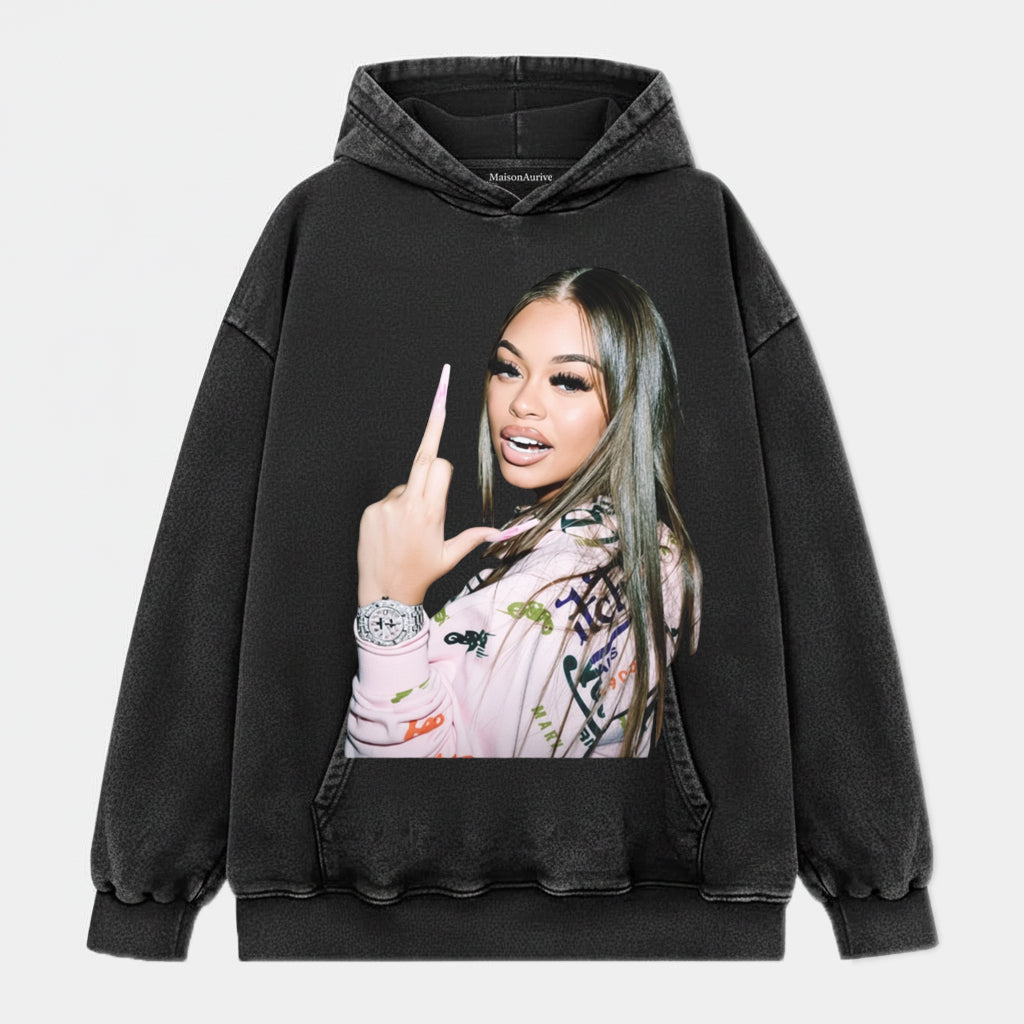 मैसनऑरिव विंटेज वॉश्ड टी: स्वीट-हिपहॉप पोर्ट्रेट प्रिंट चारकोल