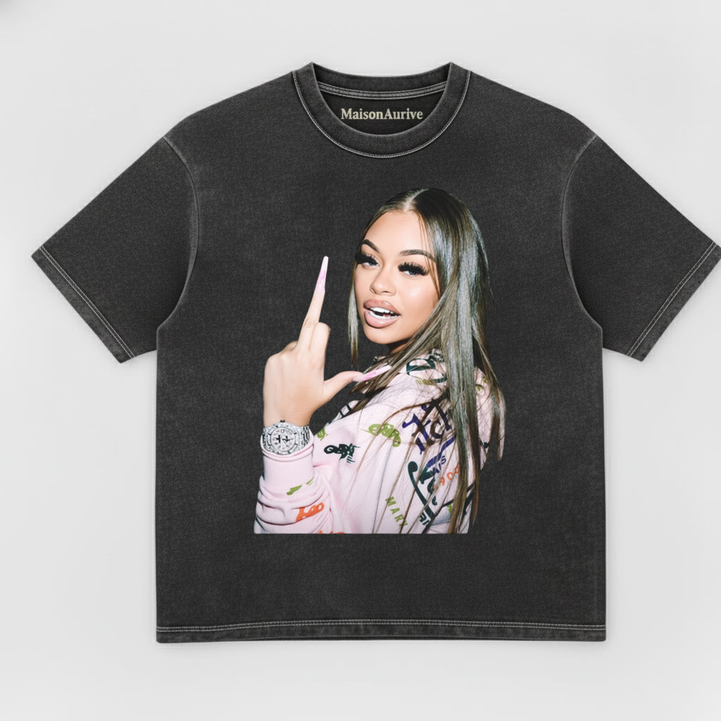 मैसनऑरिव विंटेज वॉश्ड टी: स्वीट-हिपहॉप पोर्ट्रेट प्रिंट चारकोल