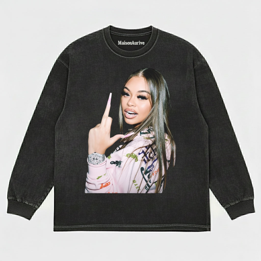 मैसनऑरिव विंटेज वॉश्ड टी: स्वीट-हिपहॉप पोर्ट्रेट प्रिंट चारकोल