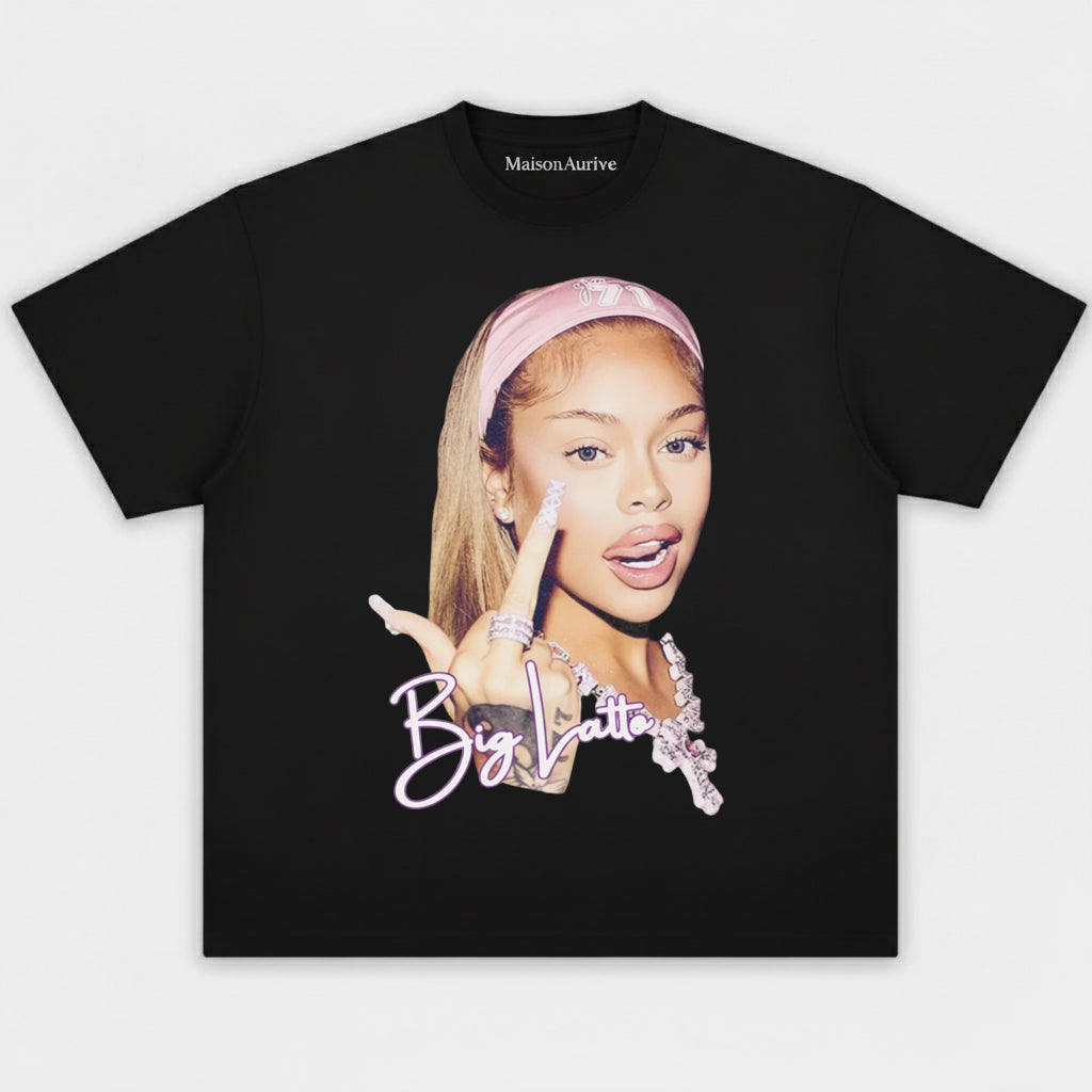 मैसनऑरिव विंटेज वॉश्ड टी: स्वीट-हिपहॉप "बिग लट्टे" प्रिंट चारकोल