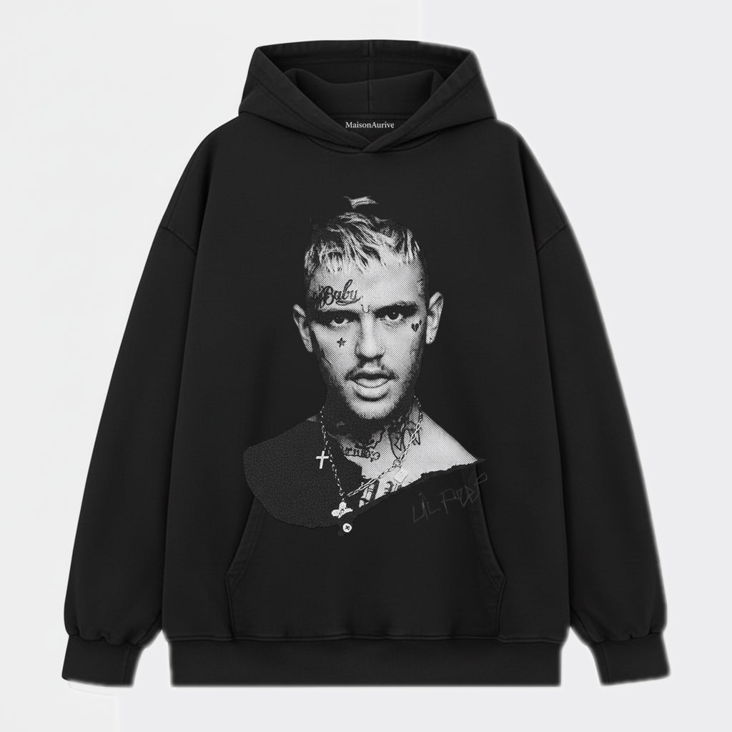 MaisonAurive Vintage Washed Tee: Edgy Hip-Hop Tattoo Print Charcoal