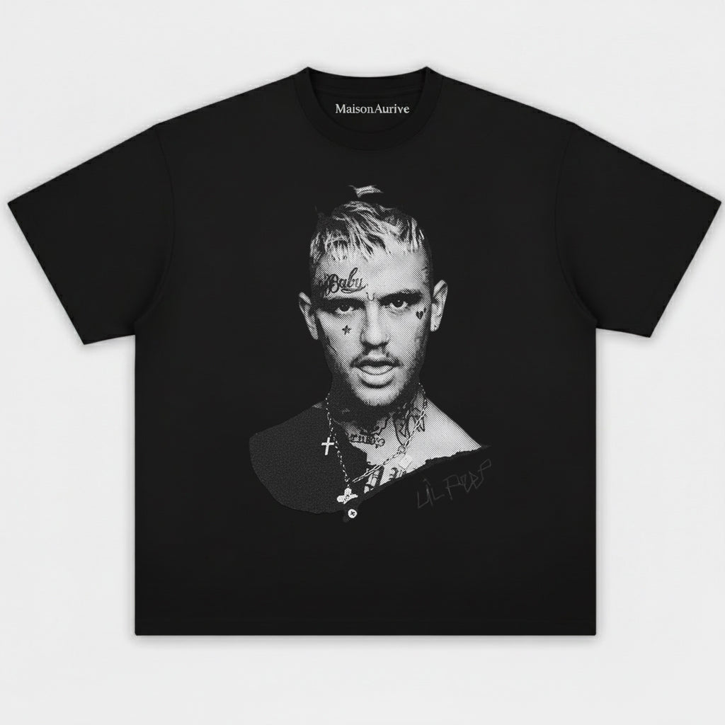 MaisonAurive Vintage Washed Tee: Edgy Hip-Hop Tattoo Print Charcoal