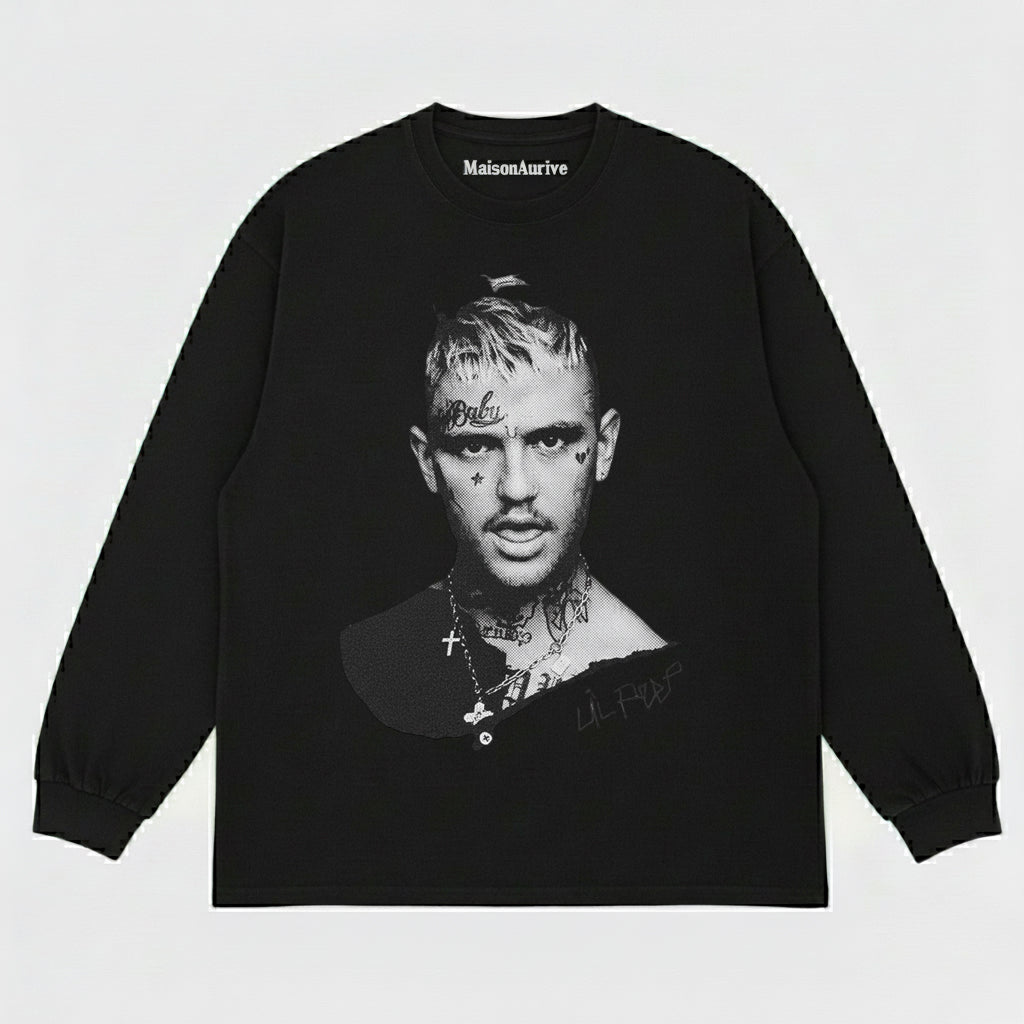 MaisonAurive Vintage Washed Tee: Edgy Hip-Hop Tattoo Print Charcoal