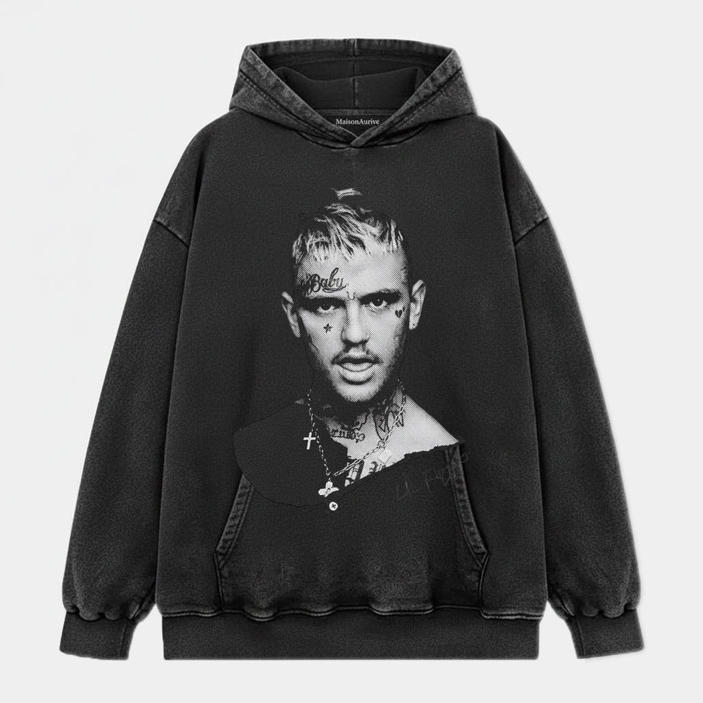 MaisonAurive Vintage Washed Tee: Edgy Hip-Hop Tattoo Print Charcoal