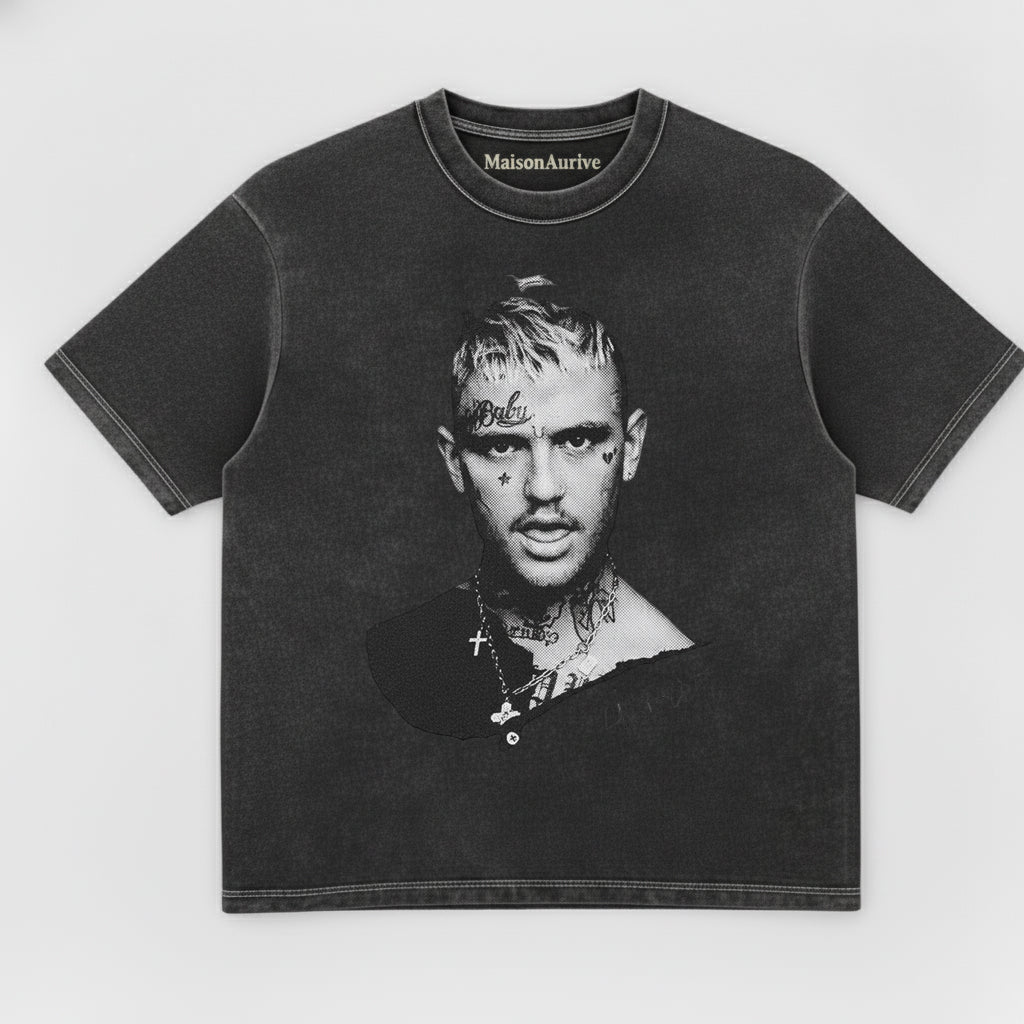 MaisonAurive Vintage Washed Tee: Edgy Hip-Hop Tattoo Print Charcoal