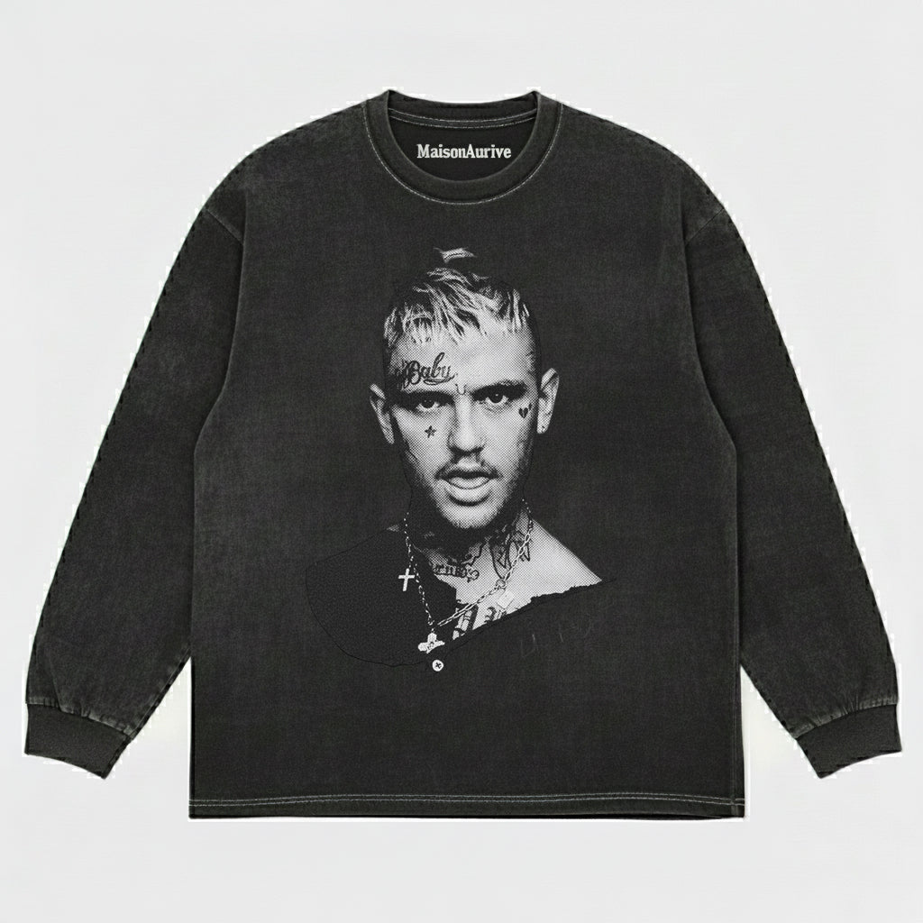 MaisonAurive Vintage Washed Tee: Edgy Hip-Hop Tattoo Print Charcoal