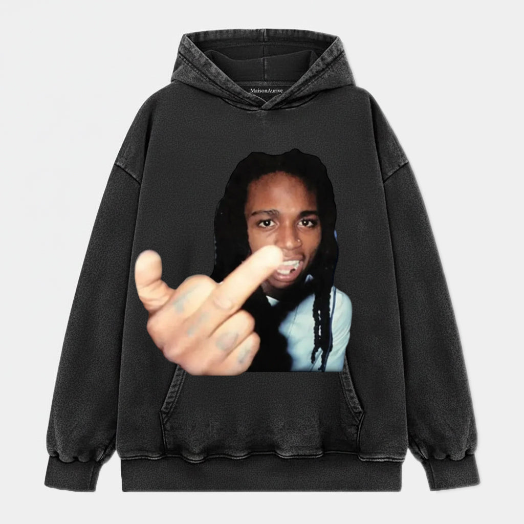 MaisonAurive Washed Hip-Hop Tee – Braids Gesture Portrait Waterwashed Charcoal