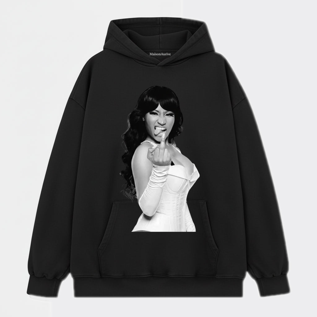 MaisonAurive Washed Hip-Hop Tee – Corset Baddie Gesture Portrait Waterwashed Charcoal