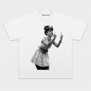 MaisonAurive Washed Hip-Hop Tee – Skirt Baddie Dual Gesture Portrait Waterwashed Charcoal