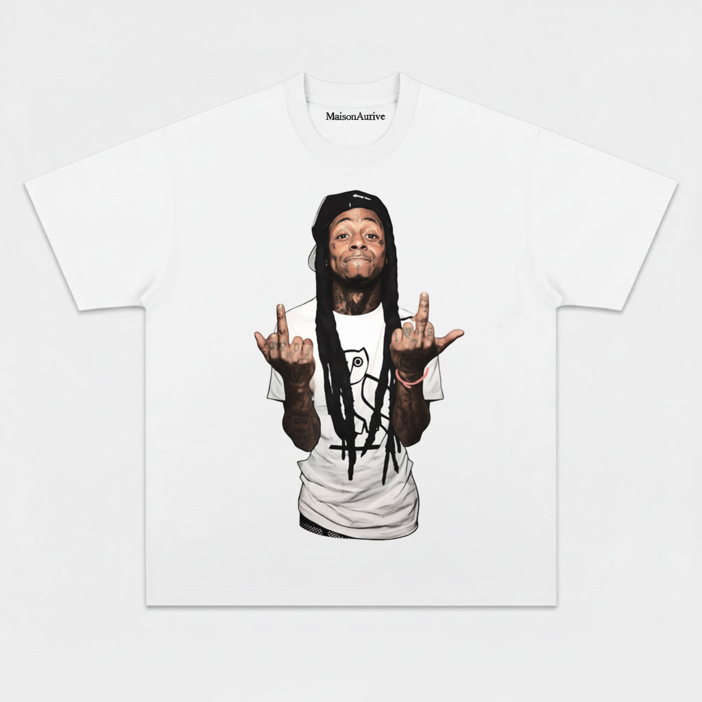 MaisonAurive Washed Hip-Hop Tee – Dreads Dual Gesture Portrait Waterwashed Charcoal