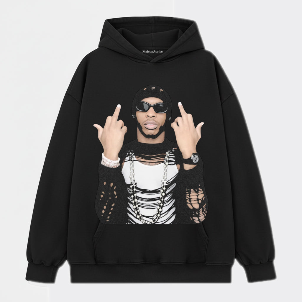 MaisonAurive Vintage Washed Tee: Ripped Chain Street Hip-Hop Graphic Charcoal