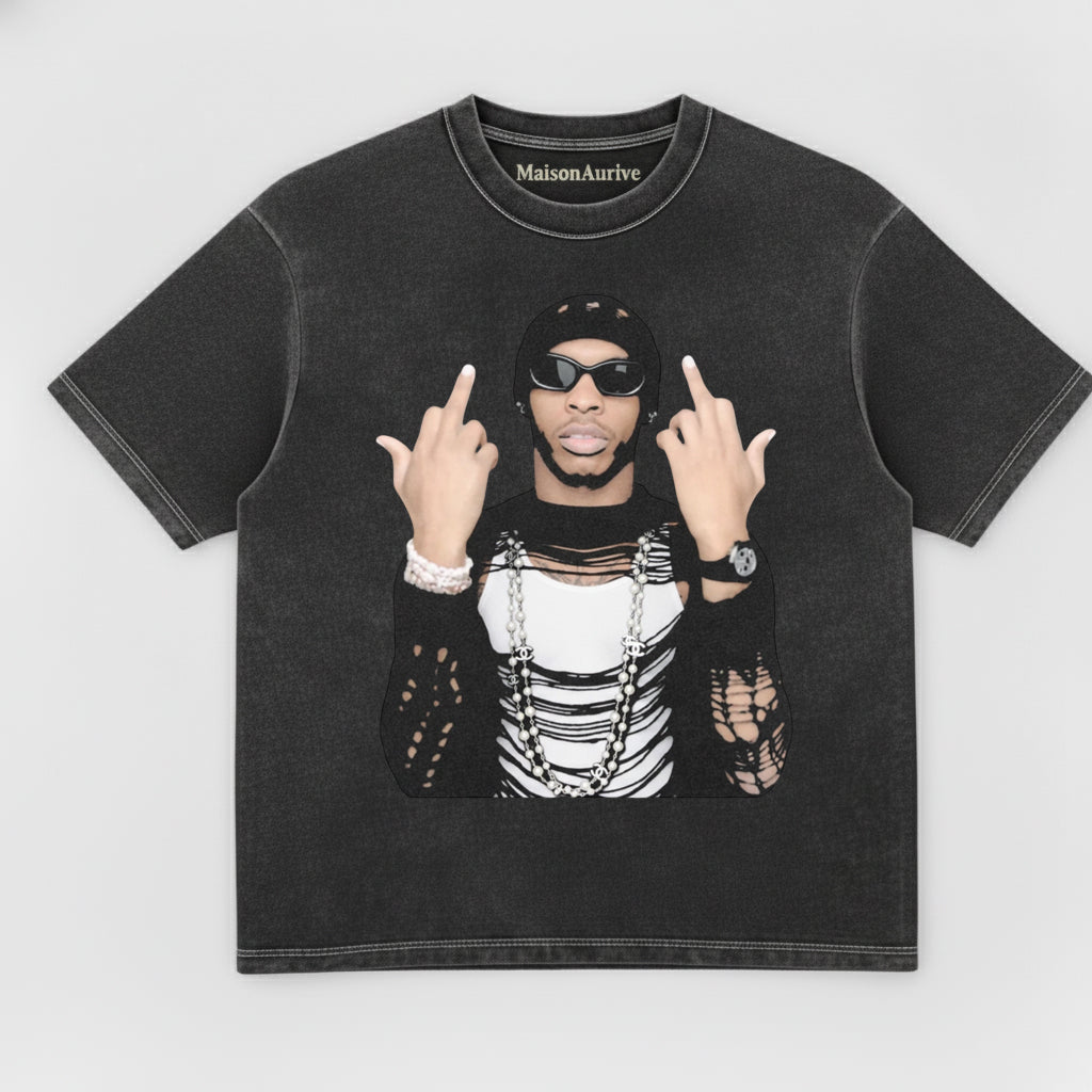 MaisonAurive Vintage Washed Tee: Ripped Chain Street Hip-Hop Graphic Charcoal