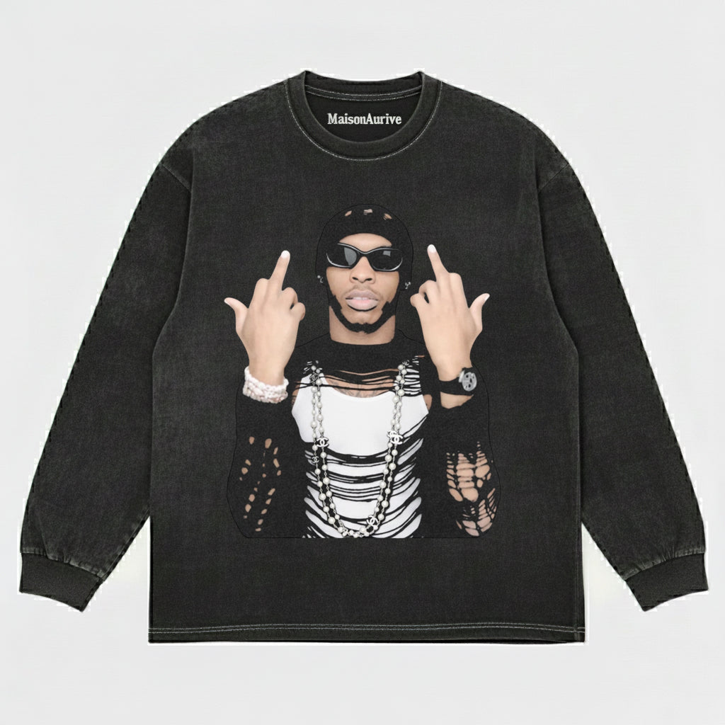 MaisonAurive Vintage Washed Tee: Ripped Chain Street Hip-Hop Graphic Charcoal