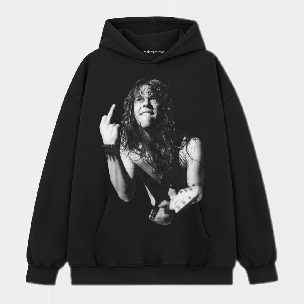 MaisonAurive Washed Hip-Hop Tee: Rock Guitar Street Style Waterwashed Charcoal