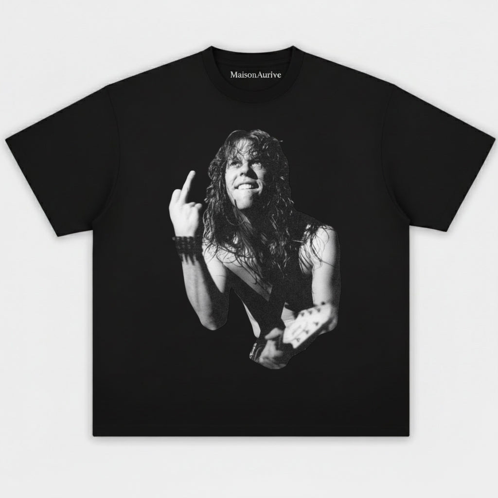 MaisonAurive Washed Hip-Hop Tee: Rock Guitar Street Style Waterwashed Charcoal