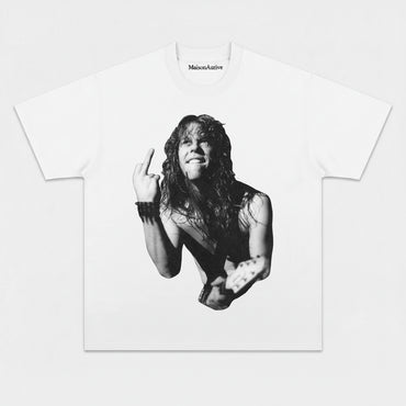 MaisonAurive Washed Hip-Hop Tee: Rock Guitar Street Style Waterwashed Charcoal