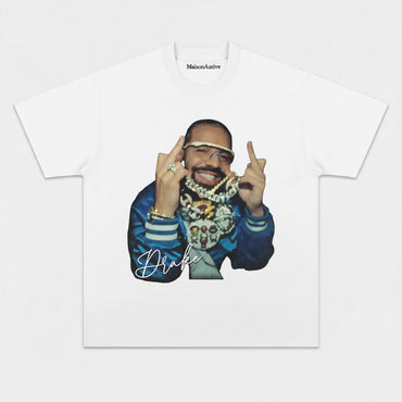 MaisonAurive Washed Hip-Hop Tee – Drake Stacked Chain Gesture Portrait Waterwashed Charcoal