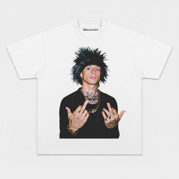 MaisonAurive Washed Hip-Hop Tee – Punk Hair Tattoo Gesture Portrait Waterwashed Charcoal